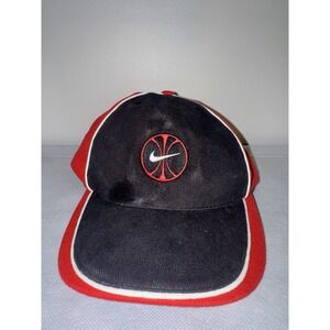 Vintage Nike Basketball Hat Black Red White Swoosh Logo Strapback 90s Y2K
